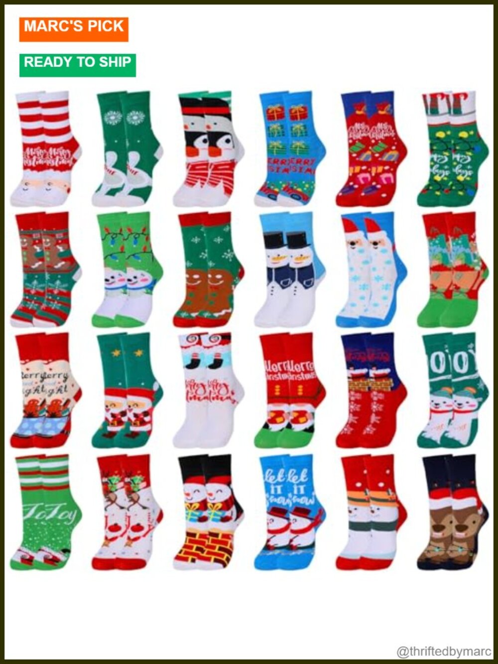 Christmas Novelty Crew Socks 24 Pairs Polyester Cotton Nylon Holiday Gift